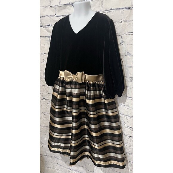 Bonnie Jean Little Girl's Long Sleeve Velvet Striped Fanciful Dress Size 16 - Picture 3 of 7